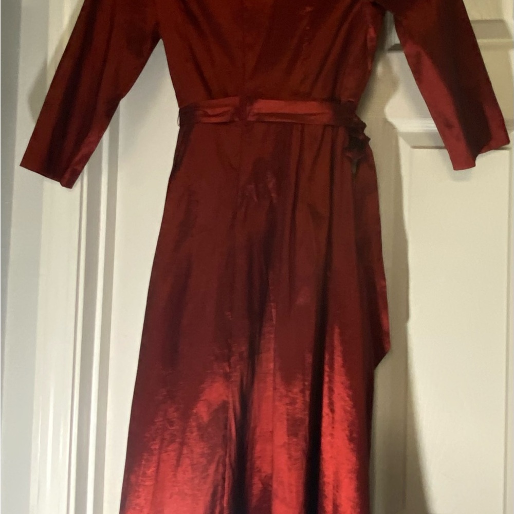Alex Evenings Metallic Portrait Collar Long Sleeve Dress in Rich Burgundy - Picture 6 of 16